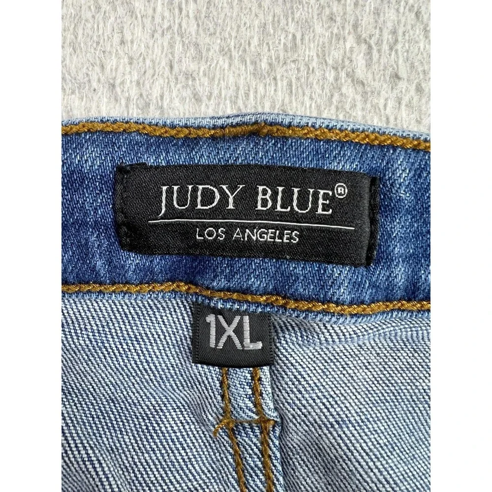 Judy Blue Denim Shorts Womens 1XL Blue Cutoff Distressed Stretch 7 Inseam